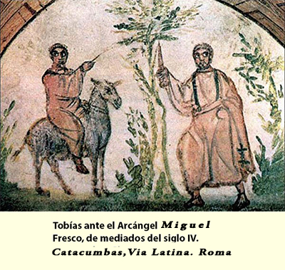 El arcangel-Miguel-y-Balaam_Catacumbas-Via-Latina_Fresco-SigloIV_Roma.